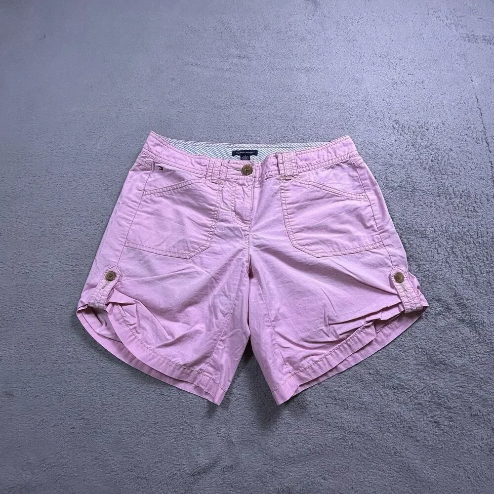 Tommy Hilfiger Utility Cargo Shorts Women's 2 Pink 100% Cotton Y2K Preppy Summer
